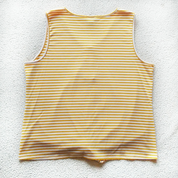 a.n.a Tie Front Mustard Stripe Button Tank Top - Picture 3 of 7